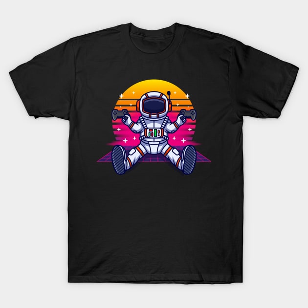 Retrowave Astronaut With Controller Vintage Gaming T-Shirt by Foxxy Merch